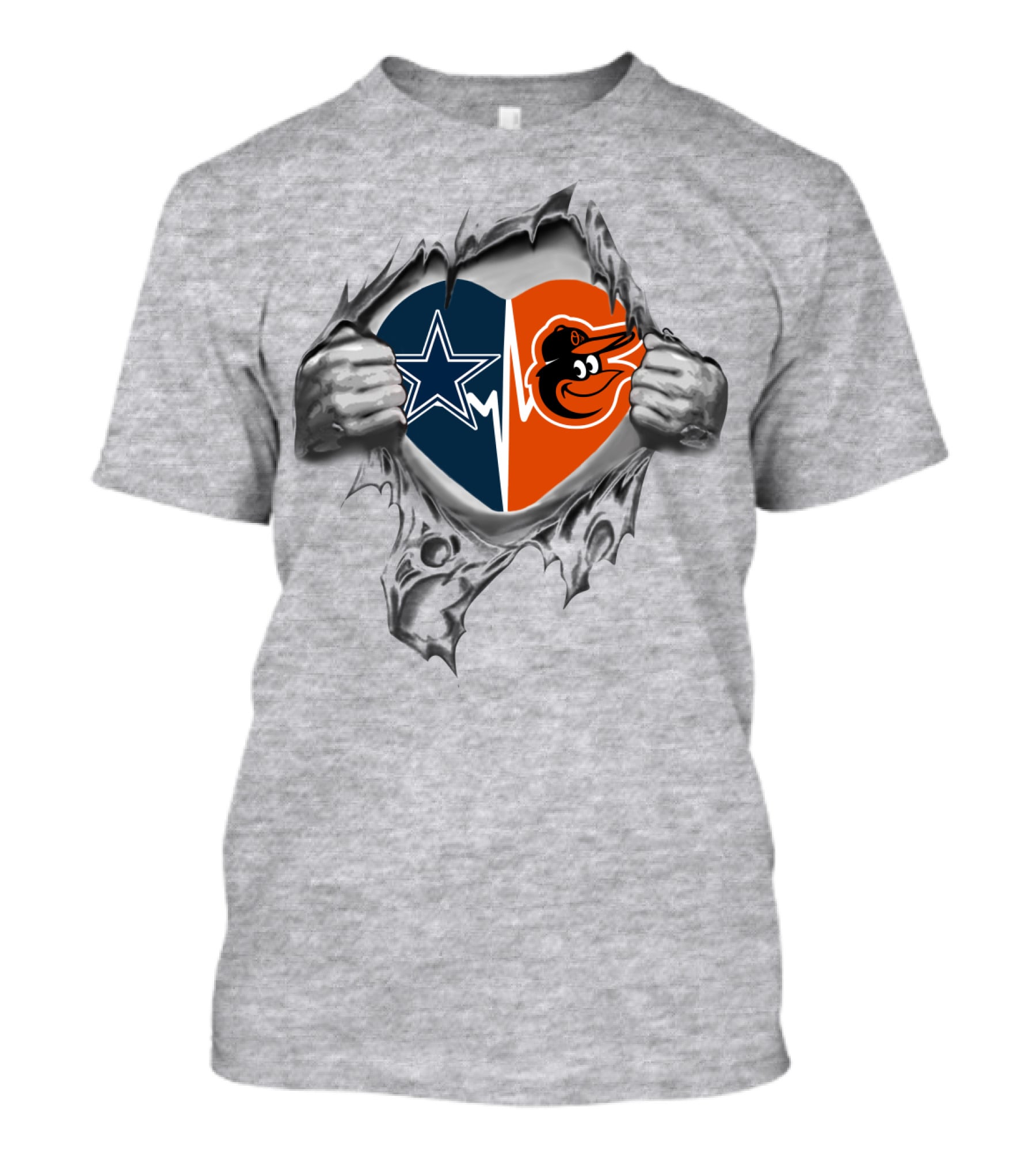 Cowboys Orioles Heart Design Symbolizing Dual Sports Passion T-Shirt
