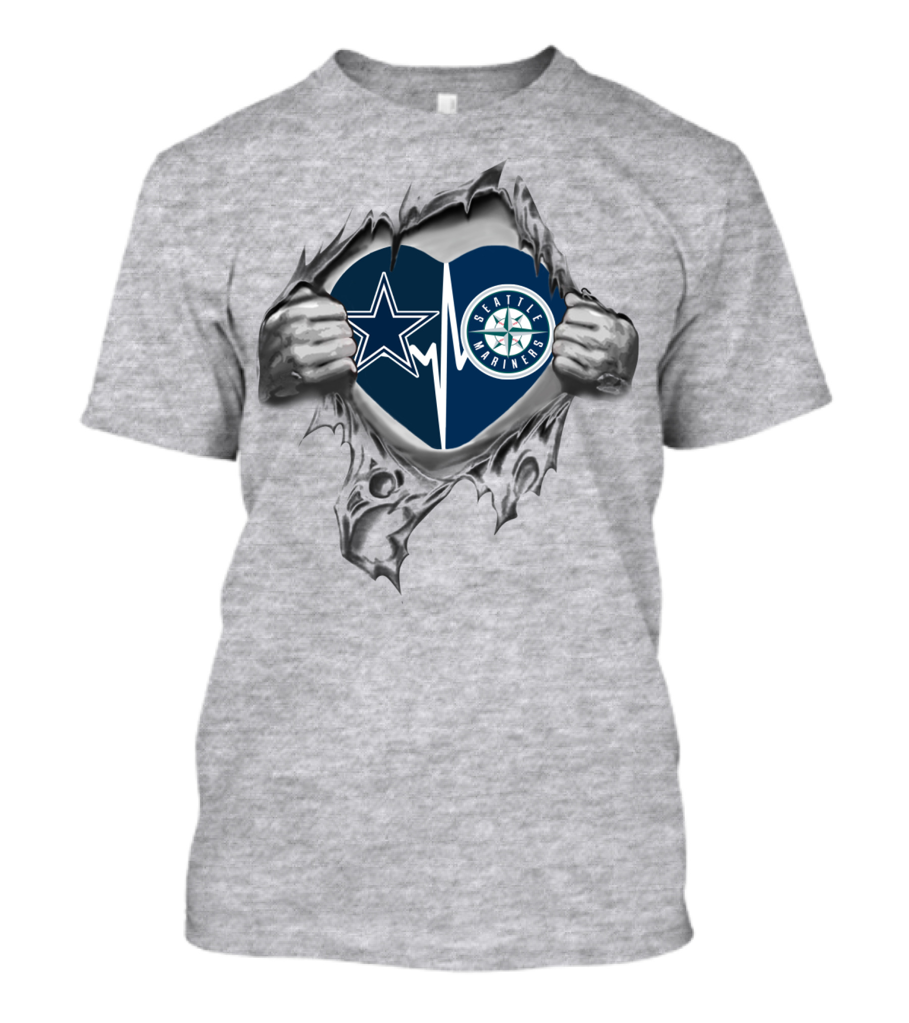 Cowboys Mariners Heartbeat Love T-Shirt