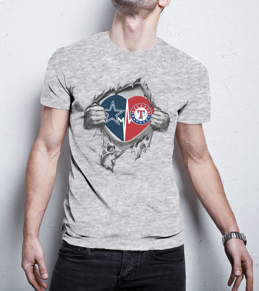 Texas Cowboys Rangers Heart Symbol Dual Allegiance T-Shirt