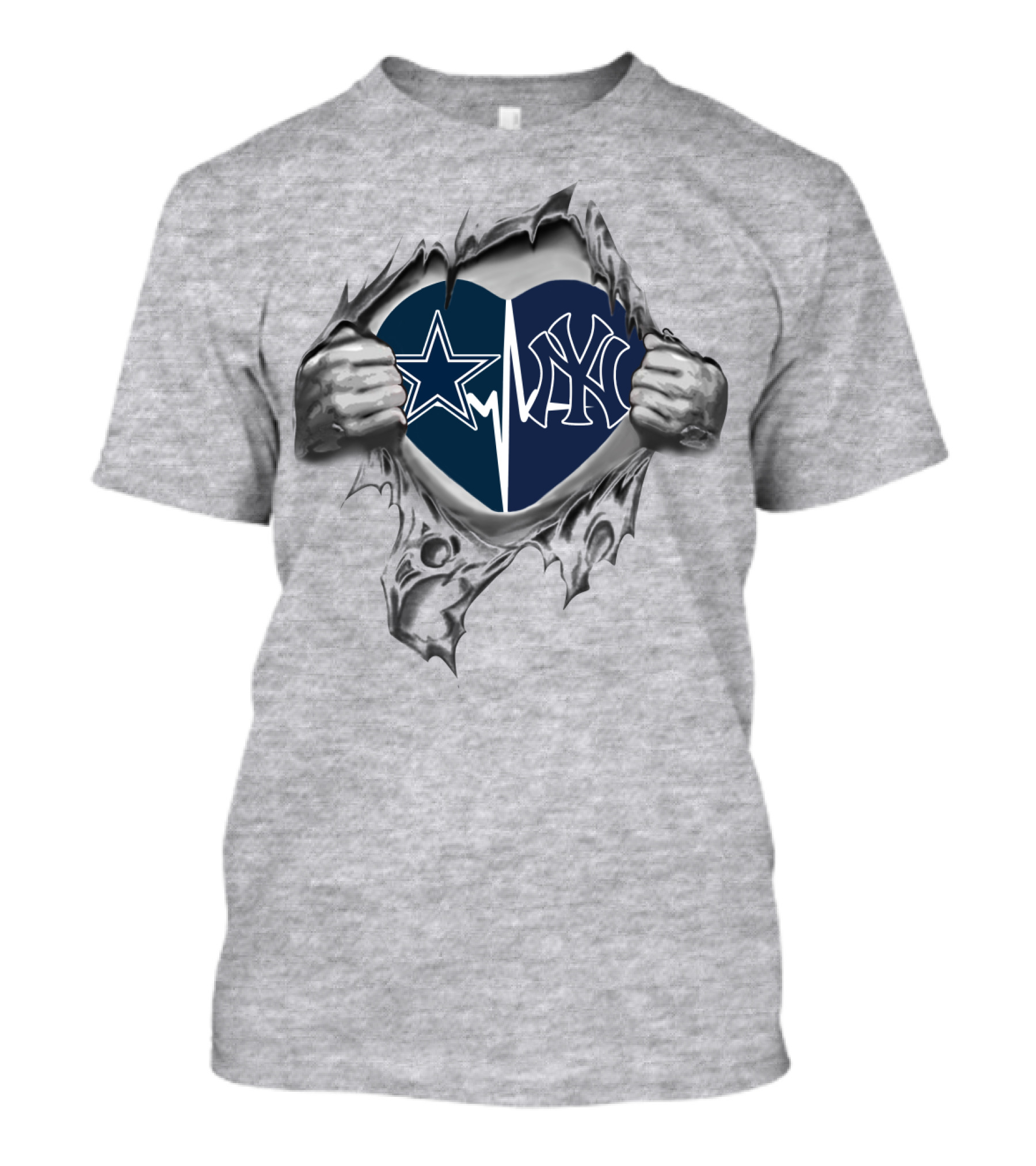 Cowboys Yankees Heart Icon Logos Ripped Metal T-Shirt