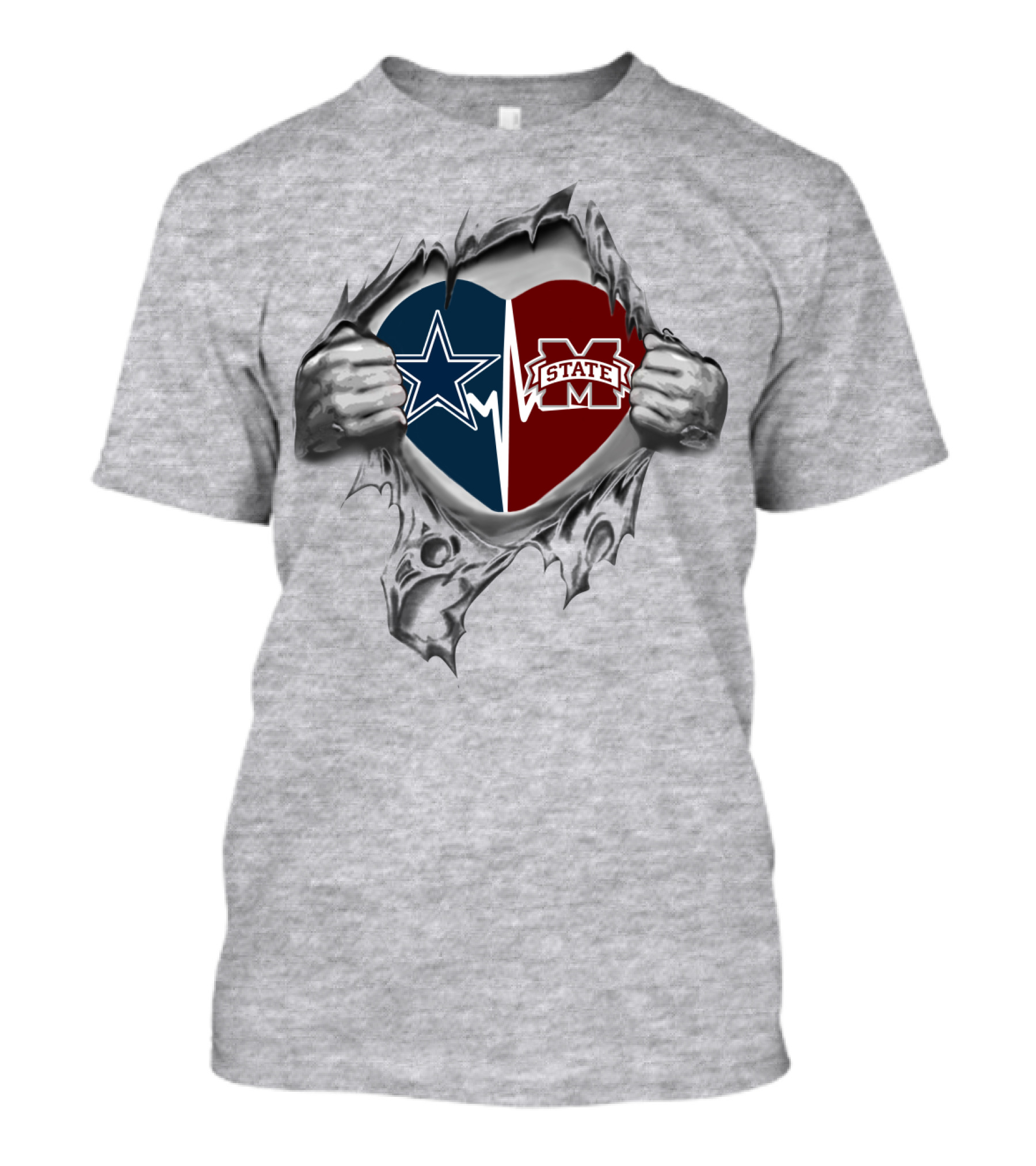 Cowboys Ms State Heart Hands Dallas Football Mississippi Bulldogs Passion T-Shirt