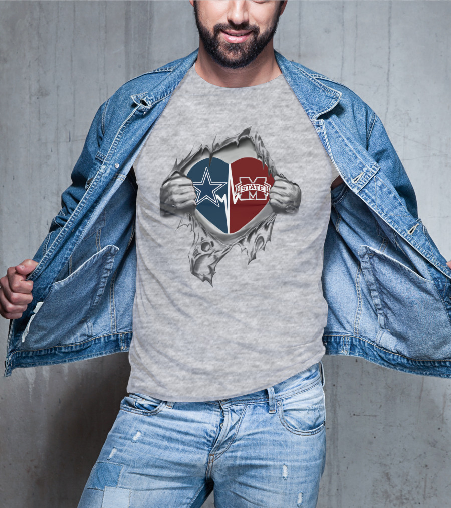 Cowboys Ms State Heart Hands Dallas Football Mississippi Bulldogs Passion T-Shirt
