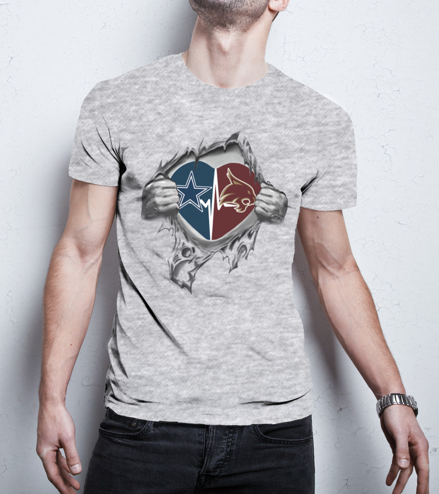 Cowboys Texas State Heart Split Star And Bobcat T-Shirt