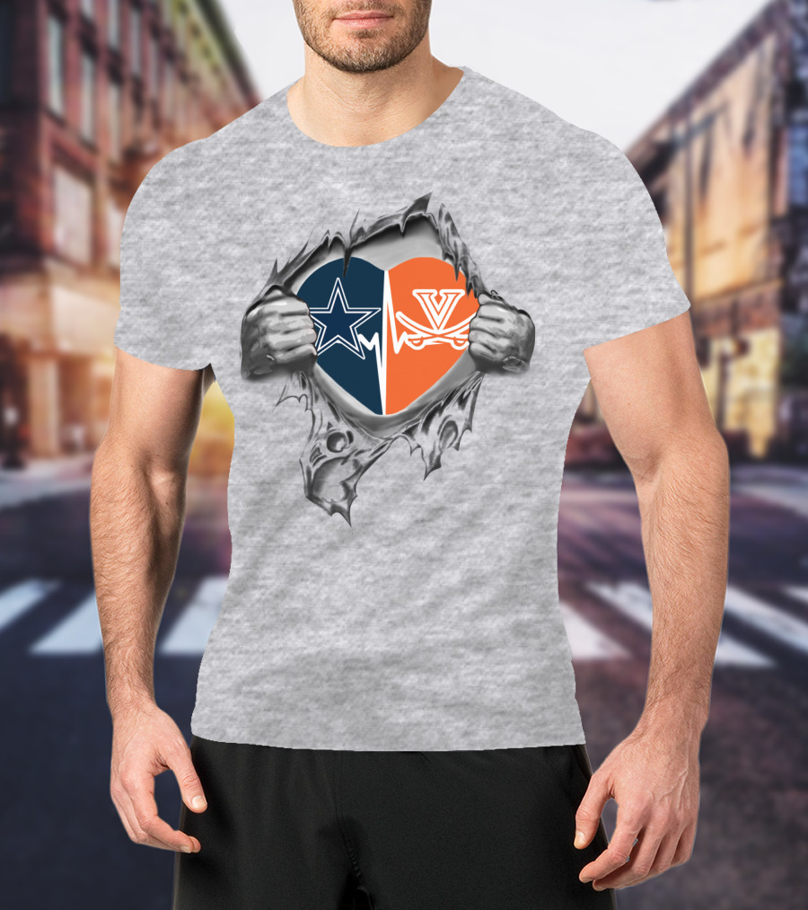 Dallas Cowboys Virginia Cavaliers Heart Star Emblem Loyalty T-Shirt