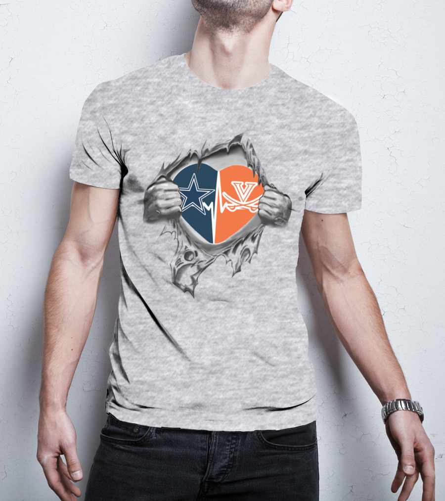 Dallas Cowboys Virginia Cavaliers Heart Star Emblem Loyalty T-Shirt