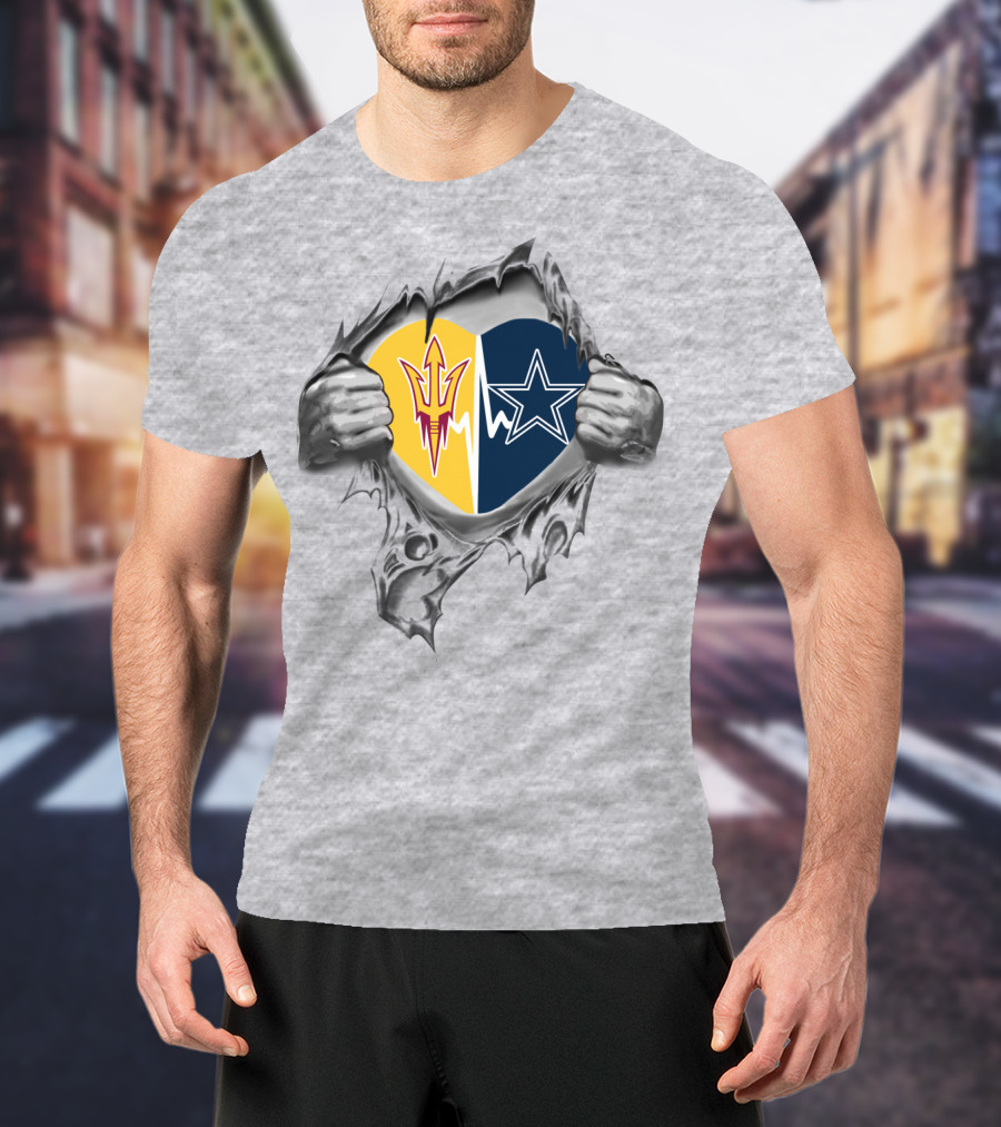 Arizona State Sun Devils And Dallas Cowboys Heart T-Shirt