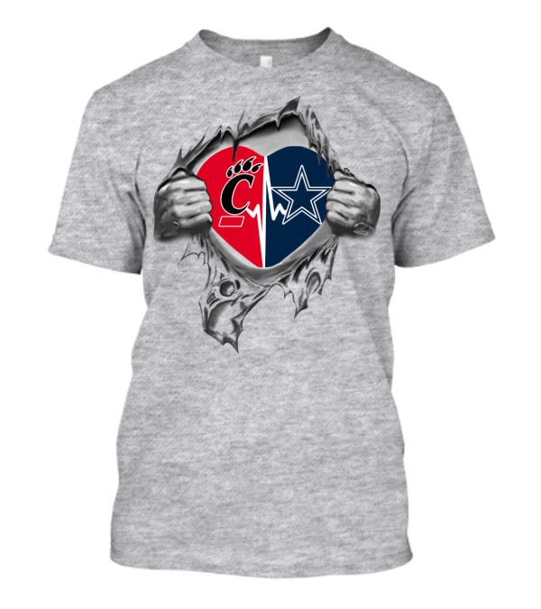 Cowboys Bearcats Heartbeat Split Logo Showdown T-Shirt