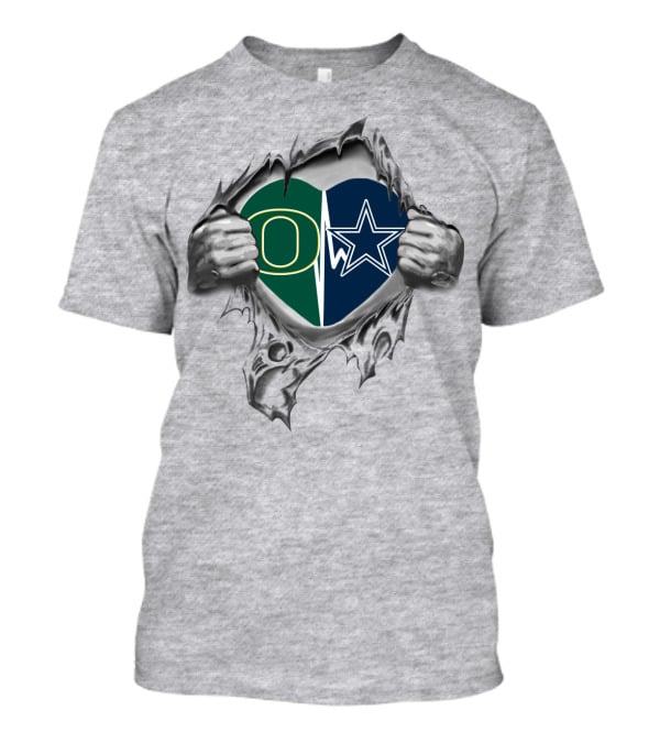 Cowboys Ducks Heart Split With Oregon And Star T-Shirt