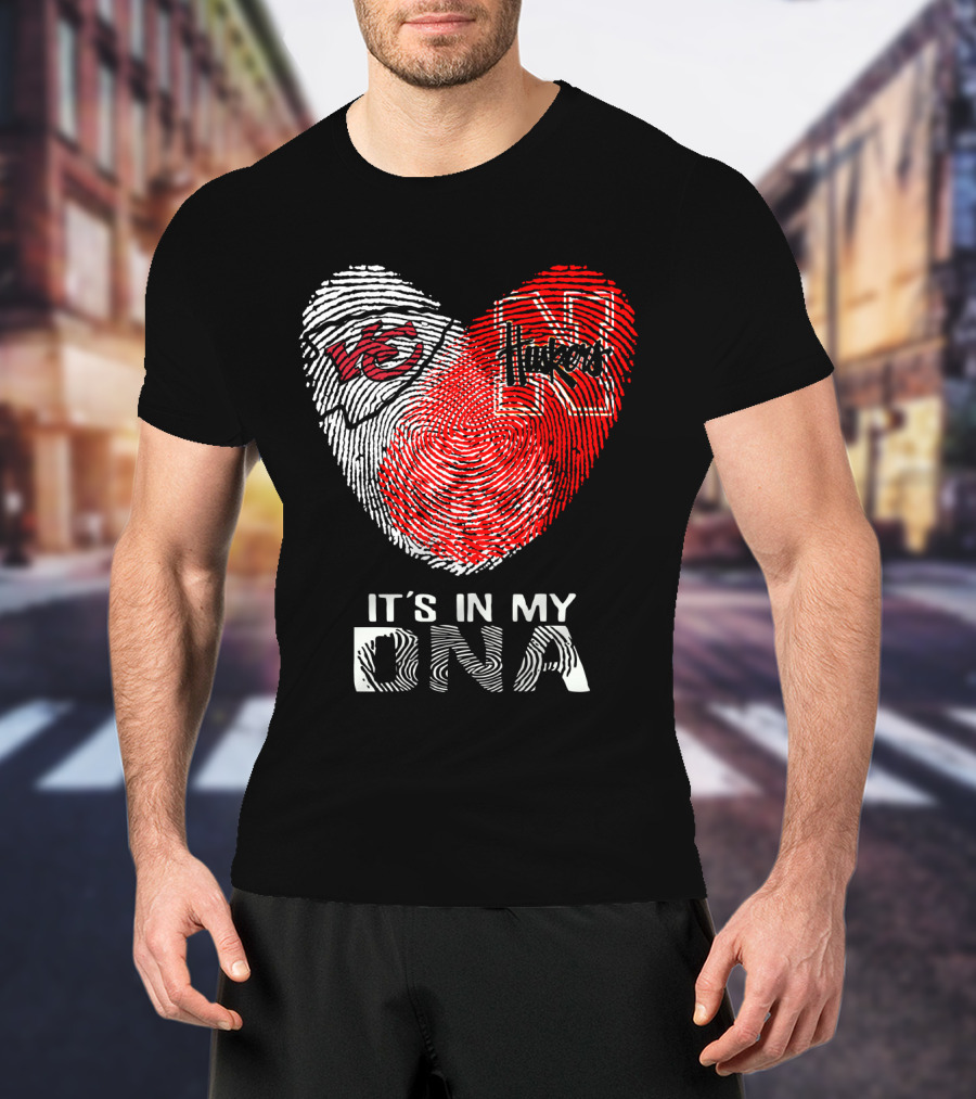 Chiefs Huskers It's In My DNA Fingerprint Heart T-Shirt