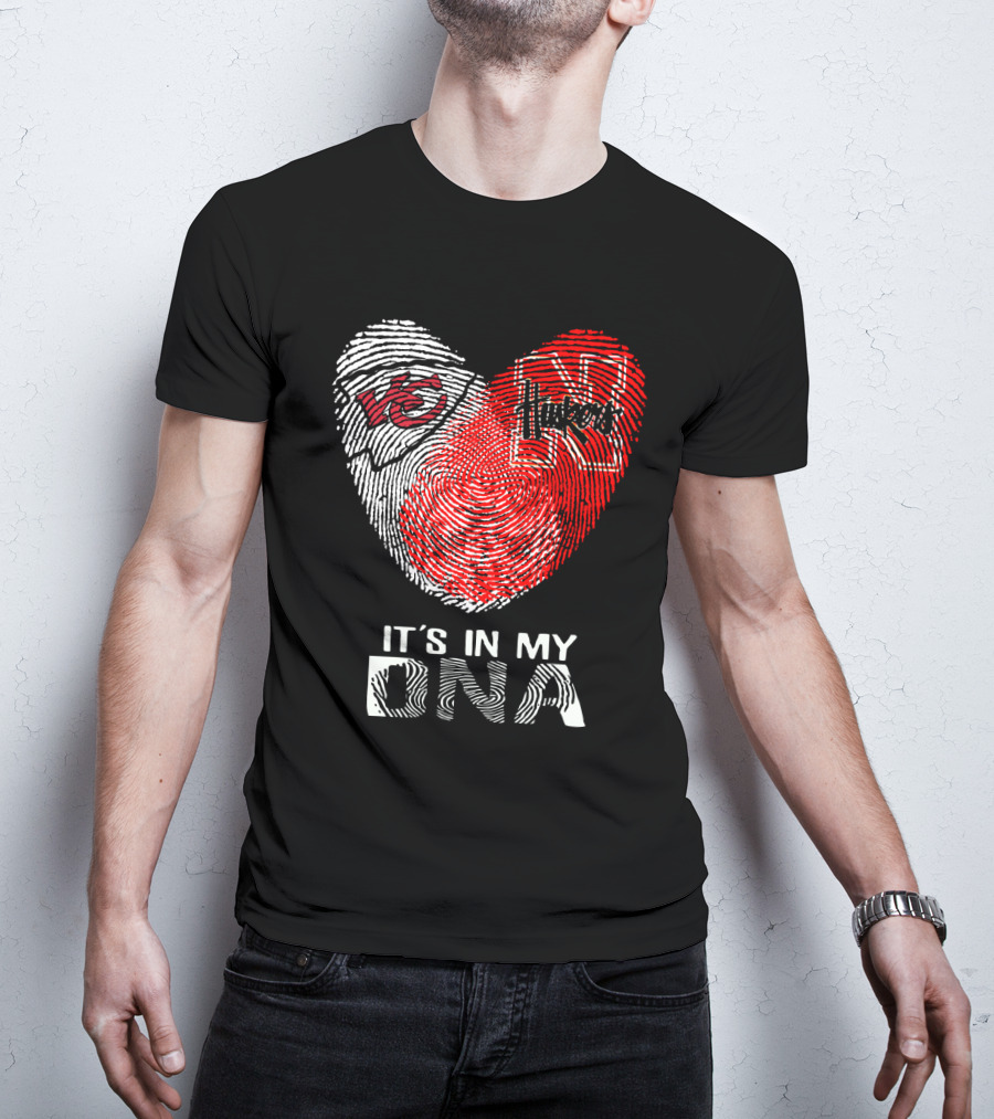 Chiefs Huskers It's In My DNA Fingerprint Heart T-Shirt