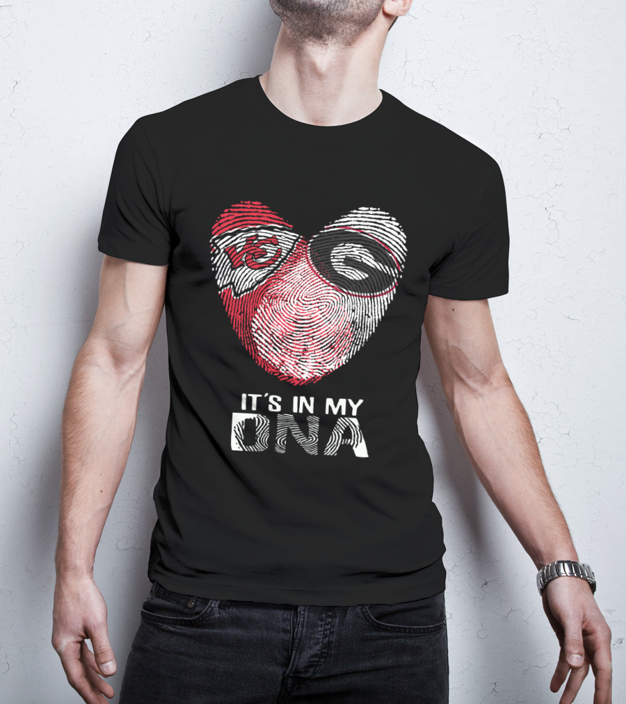 Chiefs Bulldogs It's In My Dna Heart Fingerprint T-Shirt
