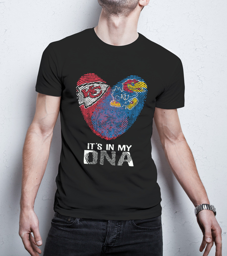 Chiefs KU Jayhawks It's In My DNA Fingerprint Heart T-Shirt