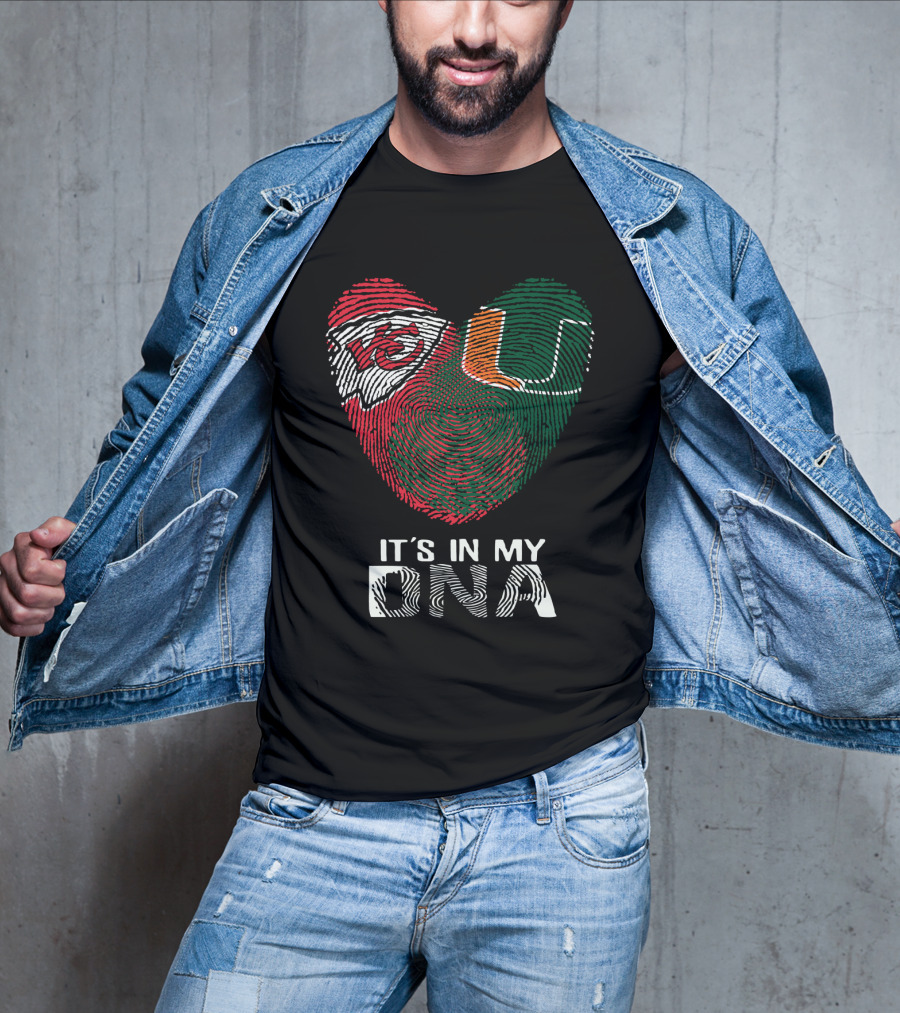Kansas City Chiefs Miami Hurricanes It's In My Dna Fingerprint Heart T-Shirt
