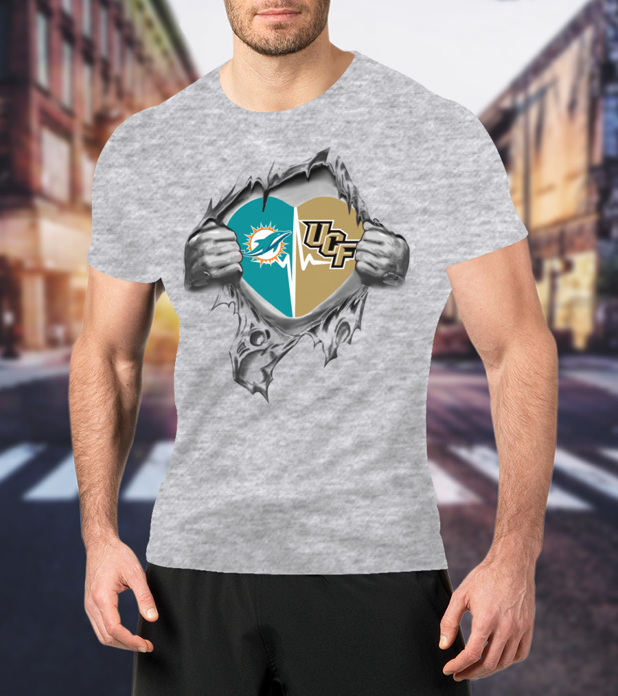 Dolphins Ucf Heart Torn Open By Strong Hands T-Shirt
