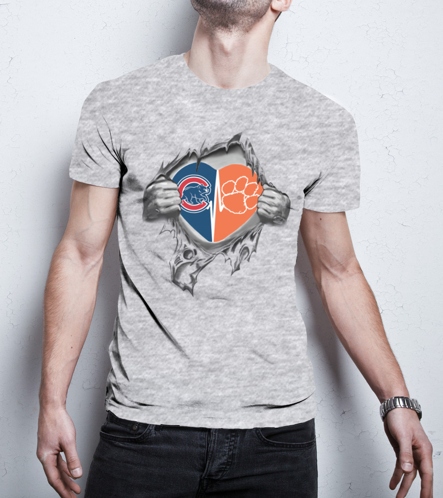 Cubs Clemson Tigers Heart Hands Peeling Logo Combination T-Shirt