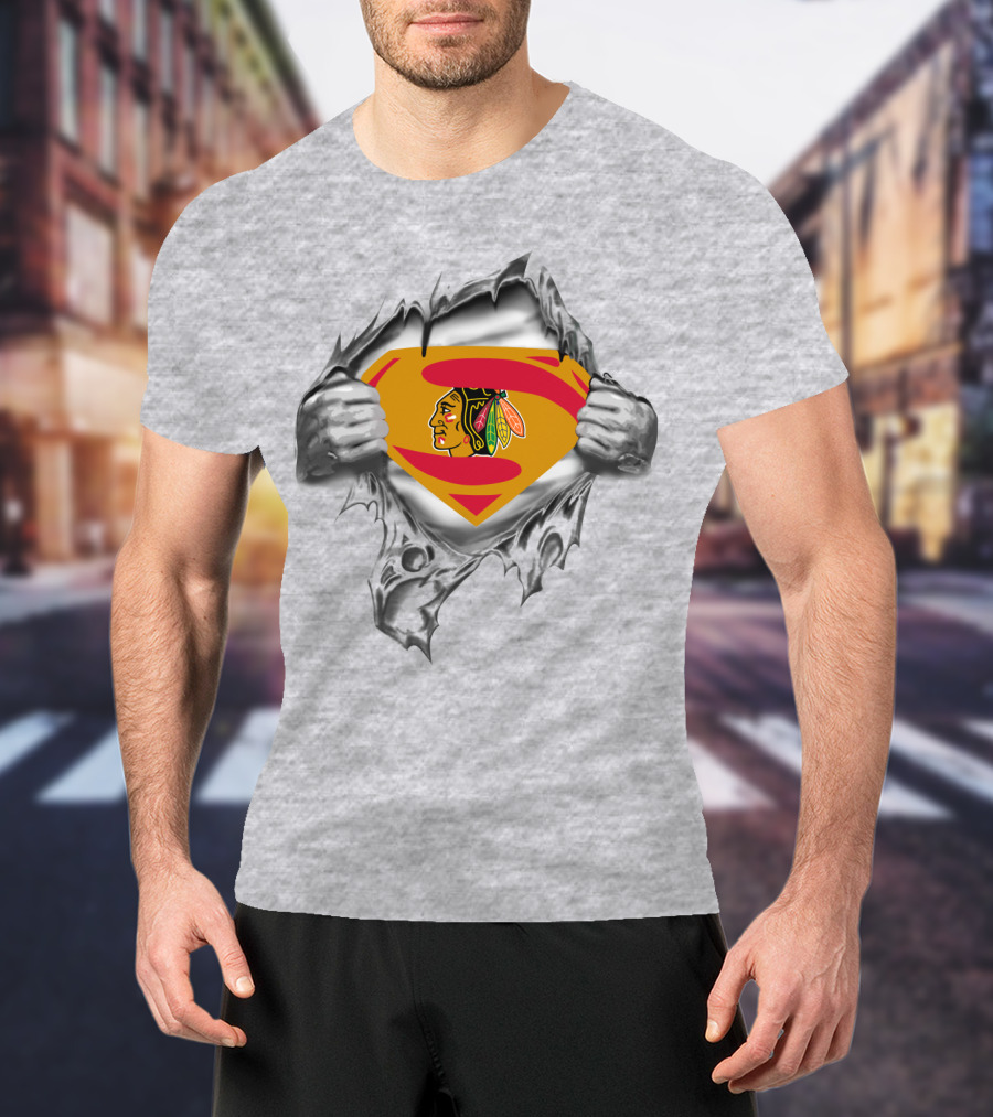 Blackhawks Superman Chest Emblem Fusion T-Shirt