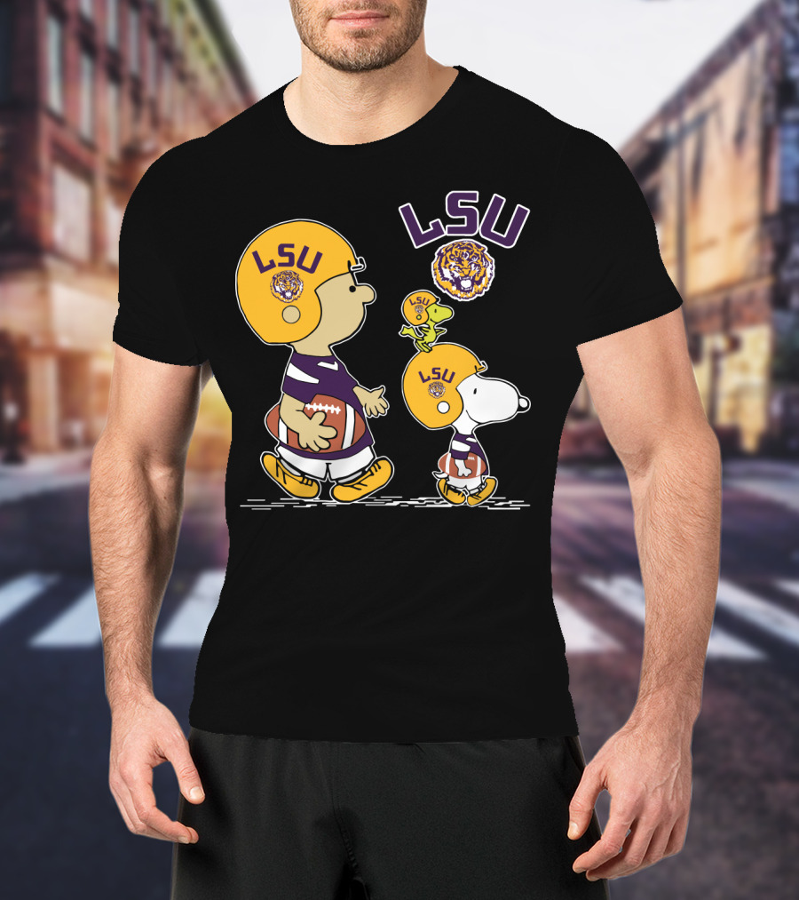 LSU Tigers Peanuts Characters Football Helmets T-Shirt
