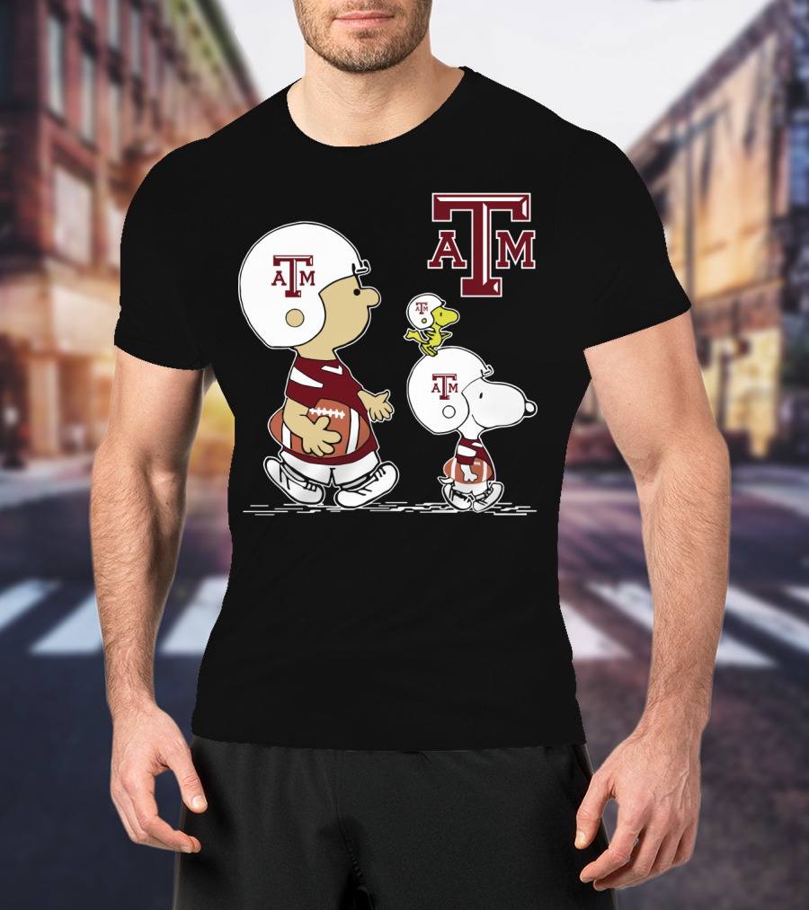 Texas A&M Aggies Snoopy Peanuts Football Woodstock T-Shirt