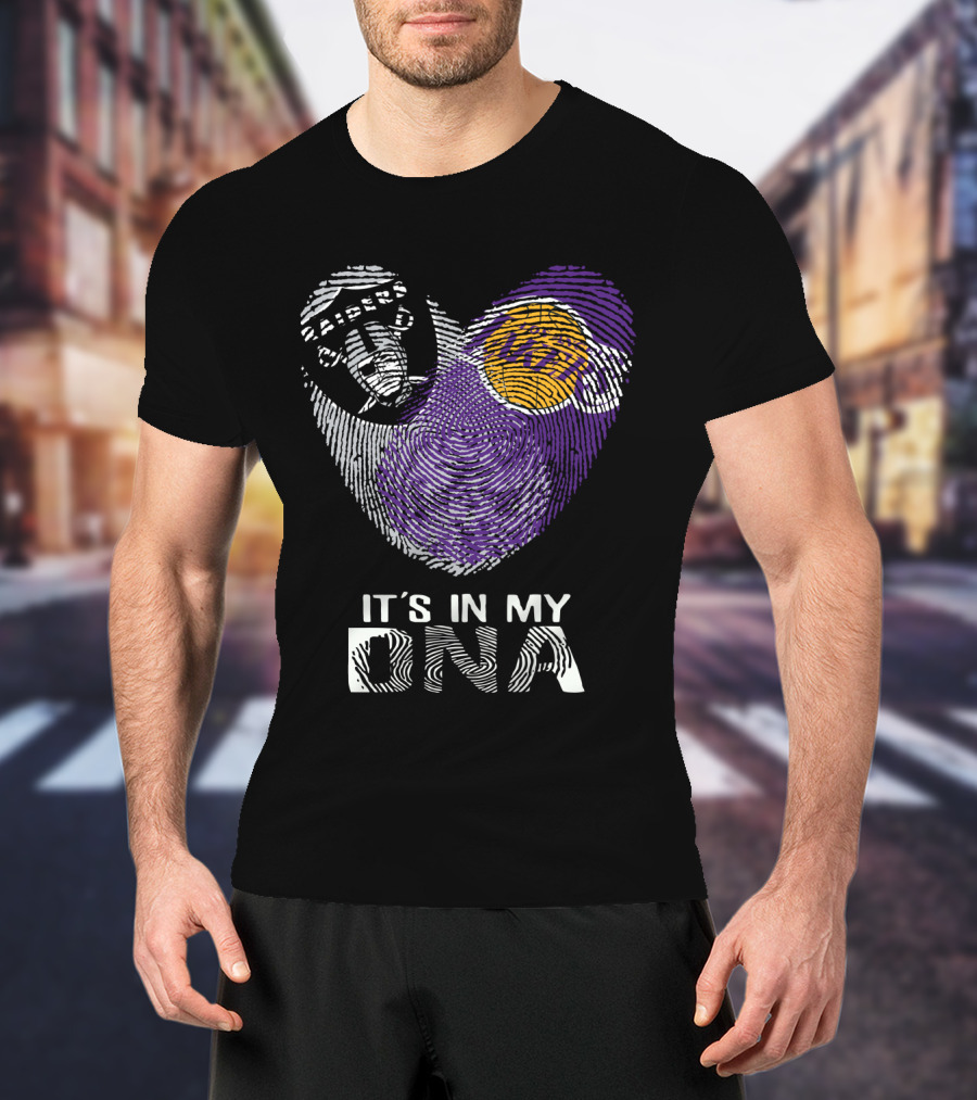 Raiders Lakers Fingerprint Heart It's In My Dna T-Shirt