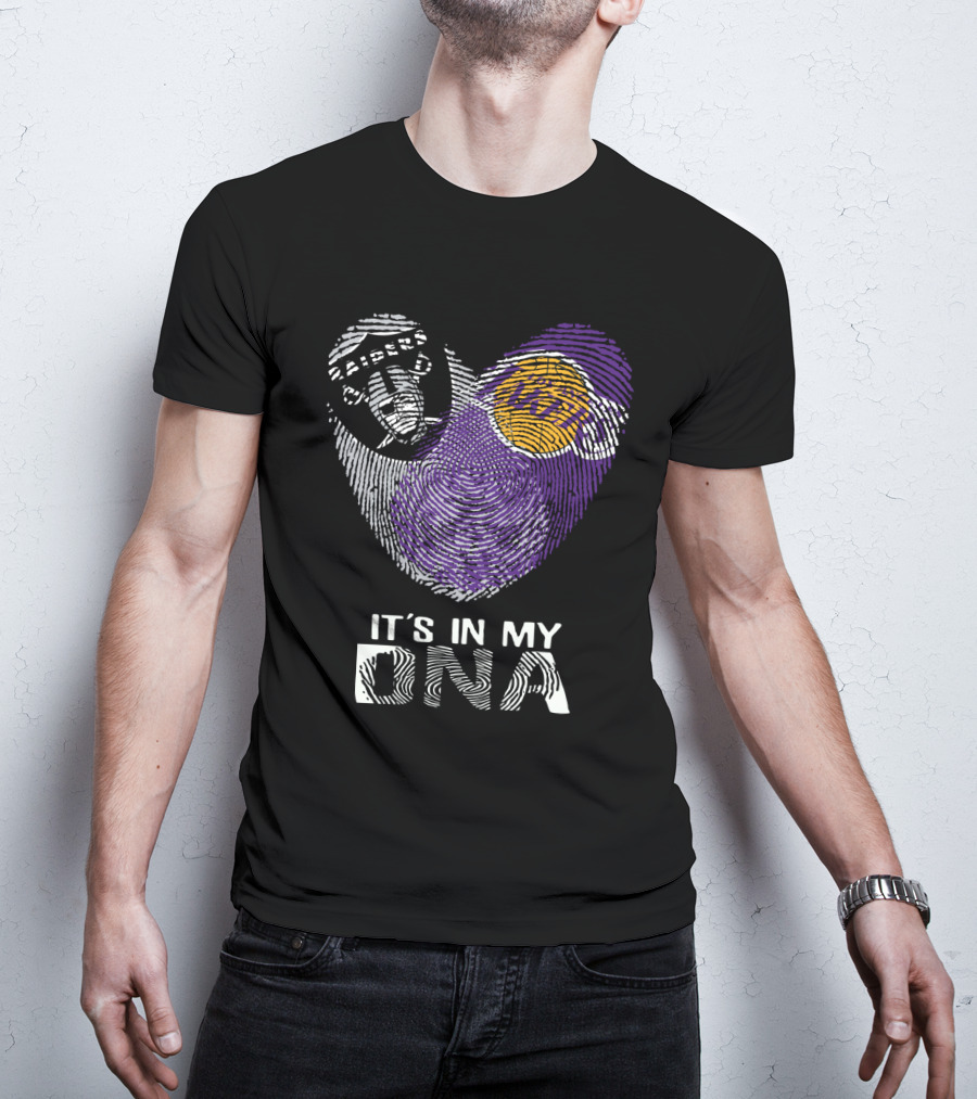 Raiders Lakers Fingerprint Heart It's In My Dna T-Shirt