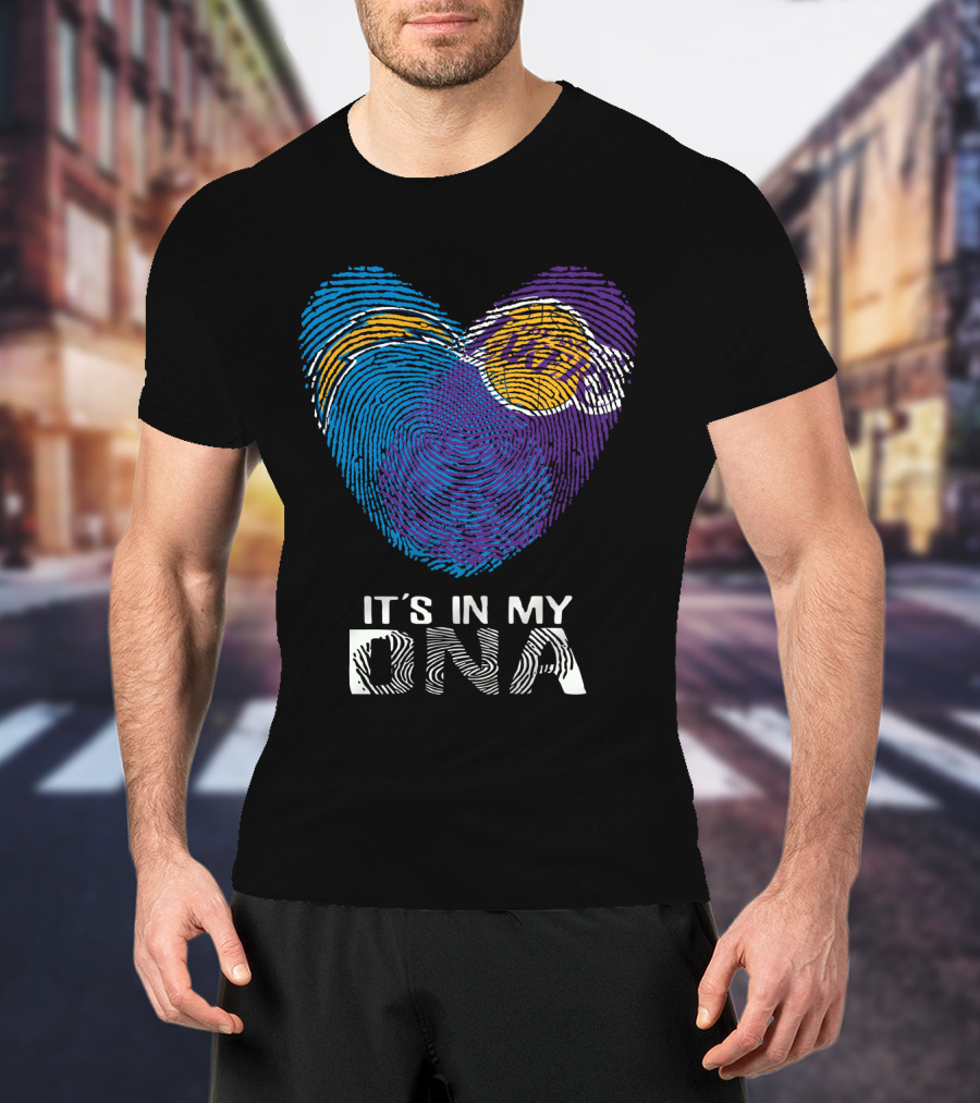 Chargers Lakers It's In My DNA Fingerprint Heart T-Shirt