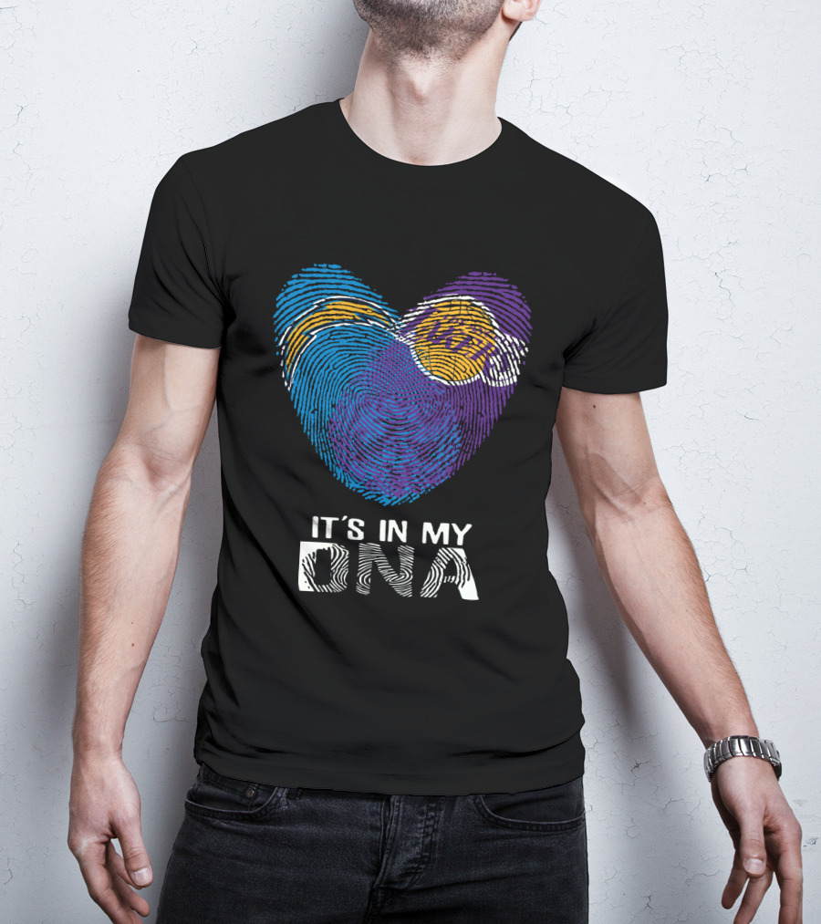 Chargers Lakers It's In My DNA Fingerprint Heart T-Shirt