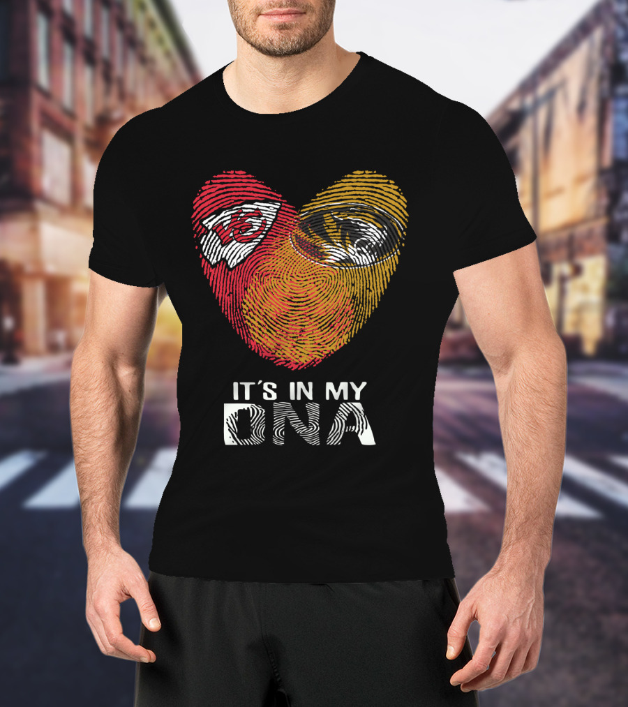 Chiefs Missouri Tigers It's In My Dna Fingerprint Heart T-Shirt