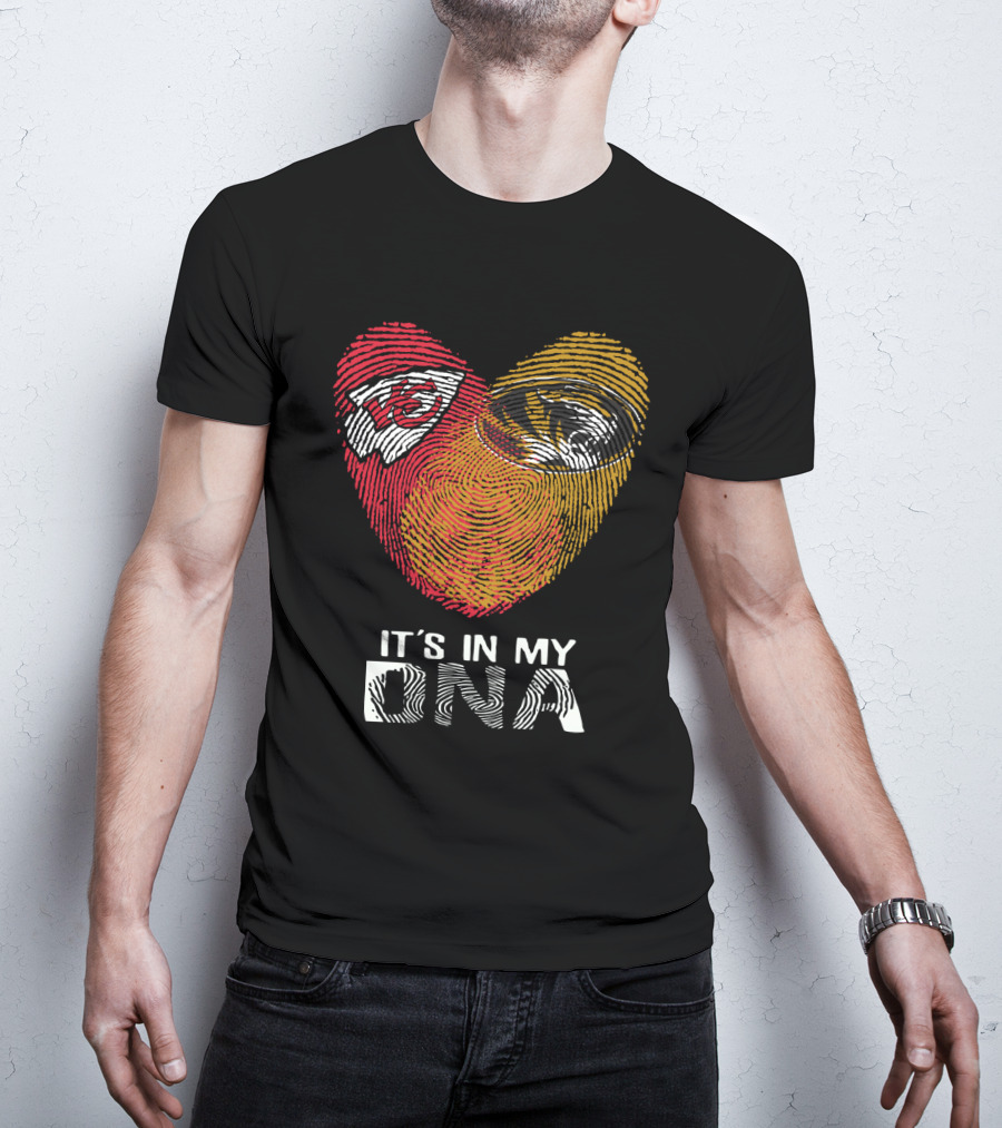 Chiefs Missouri Tigers It's In My Dna Fingerprint Heart T-Shirt