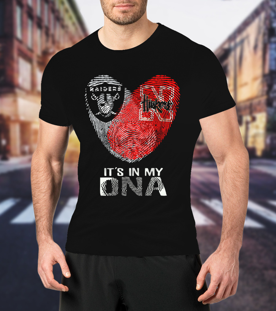 Raiders Huskers It's In My Dna Fingerprint Heart T-Shirt