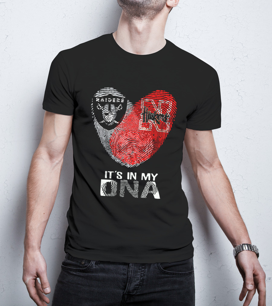 Raiders Huskers It's In My Dna Fingerprint Heart T-Shirt