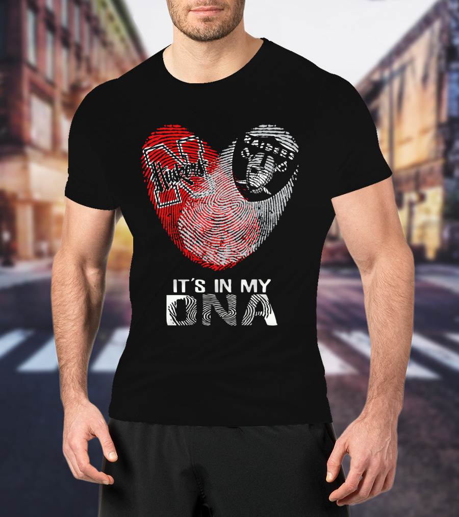 Raiders Huskers Fingerprint Heart It's In My DNA T-Shirt