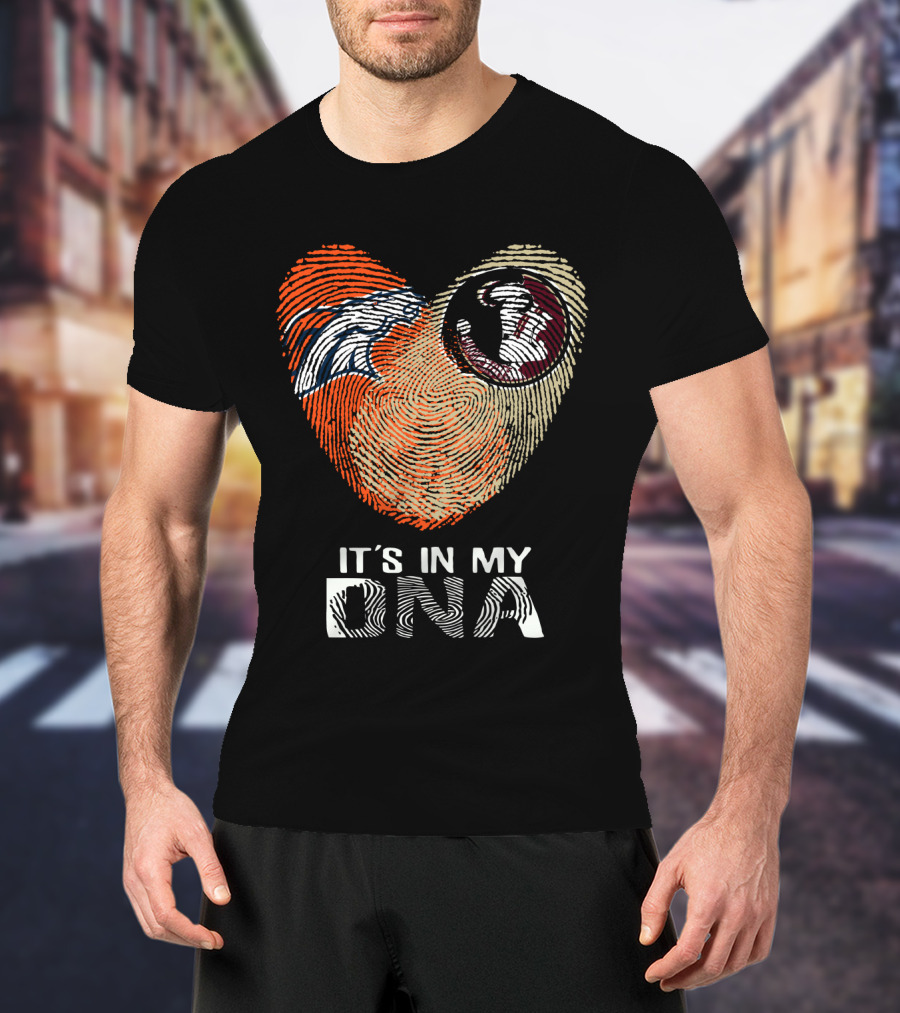 Broncos Seminoles It's In My DNA Heart Fingerprint T-Shirt