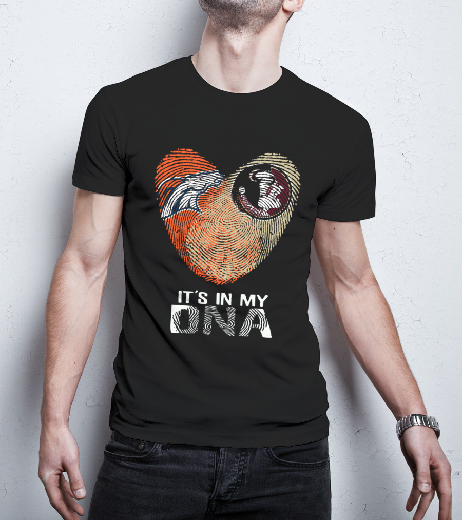 Broncos Seminoles It's In My DNA Heart Fingerprint T-Shirt