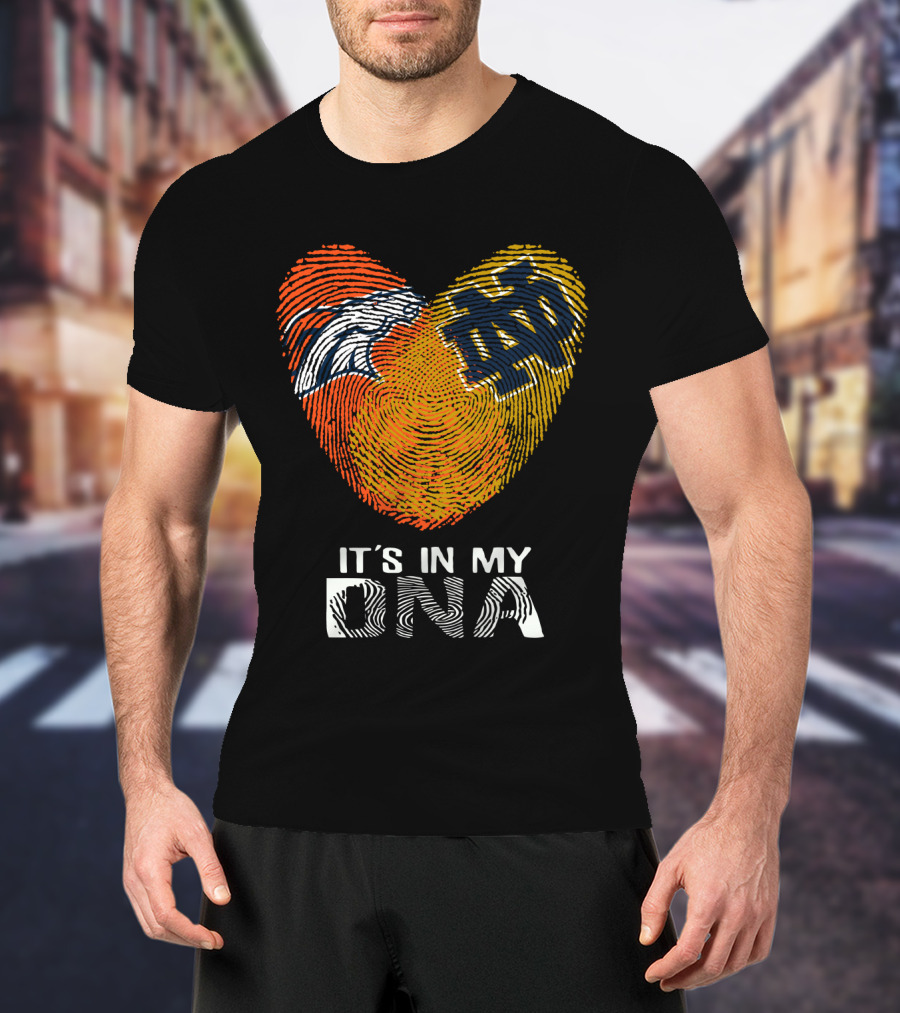 Broncos Notre Dame Fingerprint Heart It's In My DNA T-Shirt
