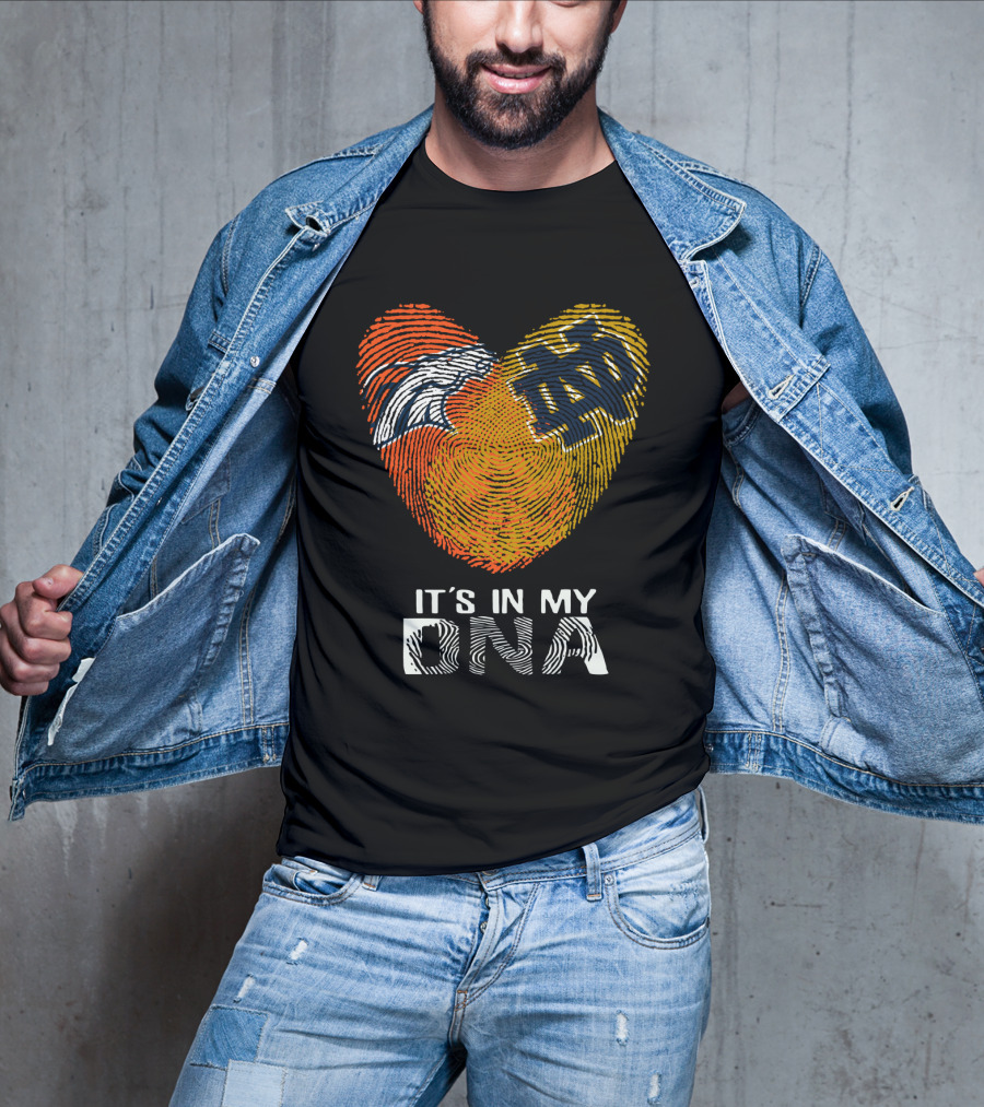 Broncos Notre Dame Fingerprint Heart It's In My DNA T-Shirt