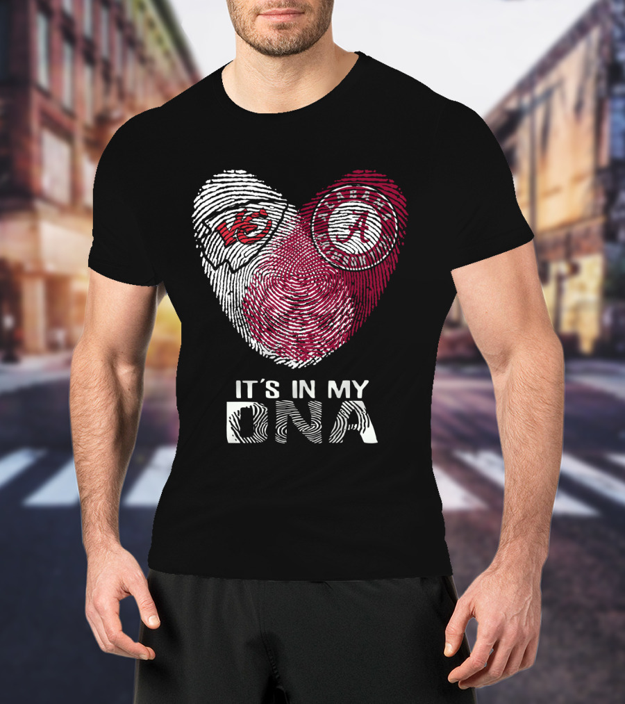 Chiefs Alabama It's In My DNA Fingerprint Kansas City Crimson Tide Heart T-Shirt