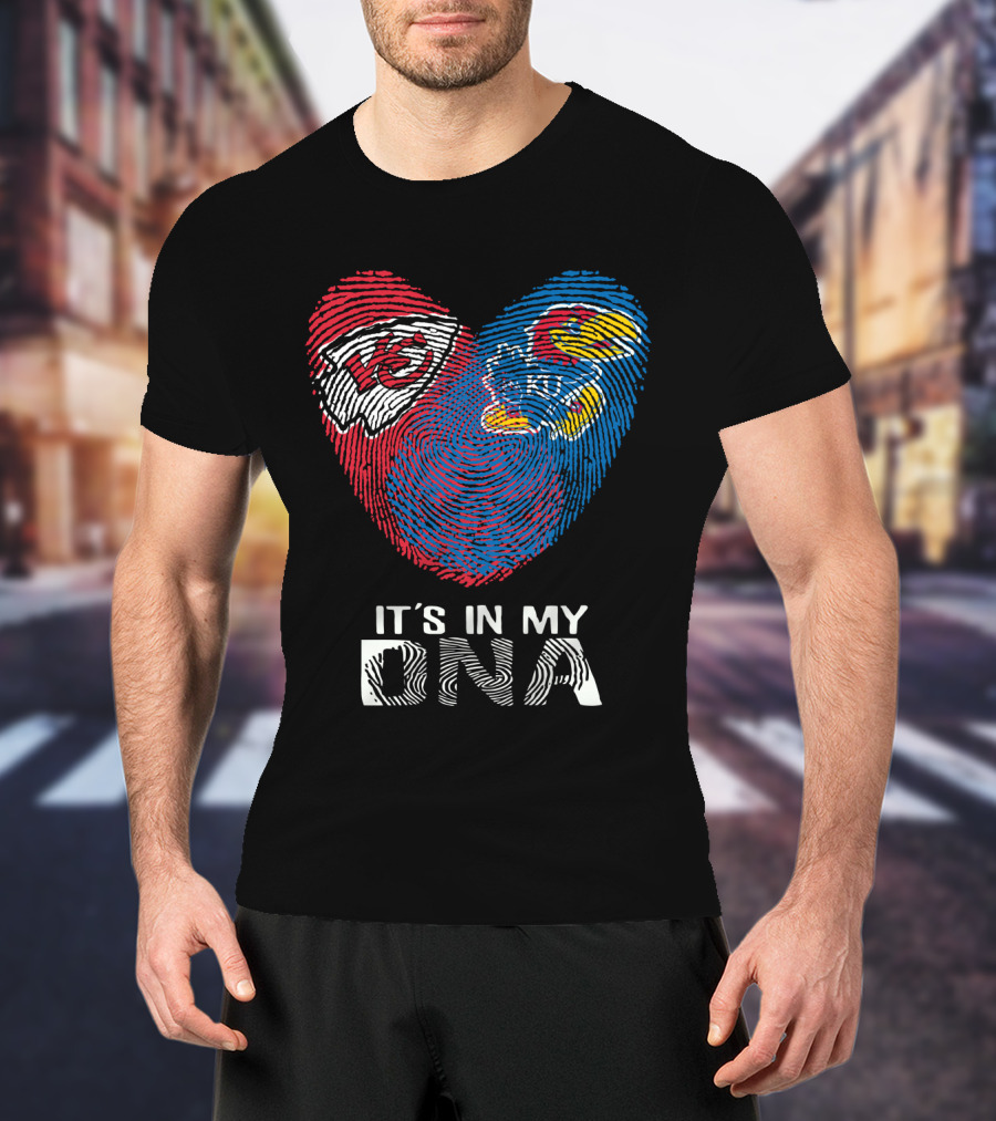 Kansas City Chiefs Kansas Jayhawks Heart It's In My Dna Fingerprint T-Shirt