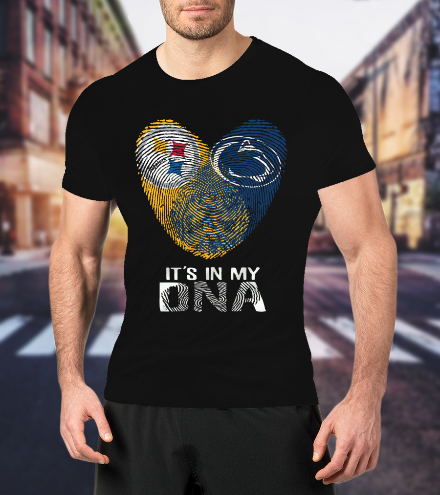 Steelers Penn State It's In My Dna Fingerprint Heart Logos T-Shirt