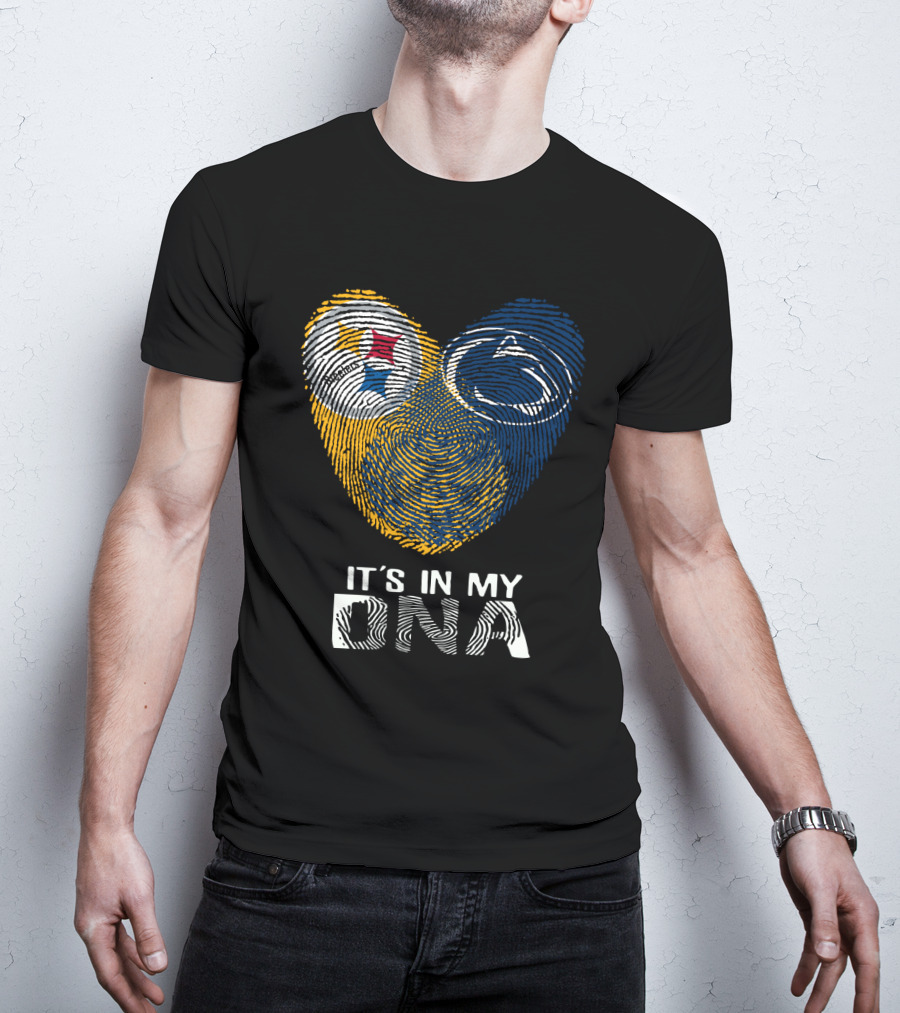 Steelers Penn State It's In My Dna Fingerprint Heart Logos T-Shirt