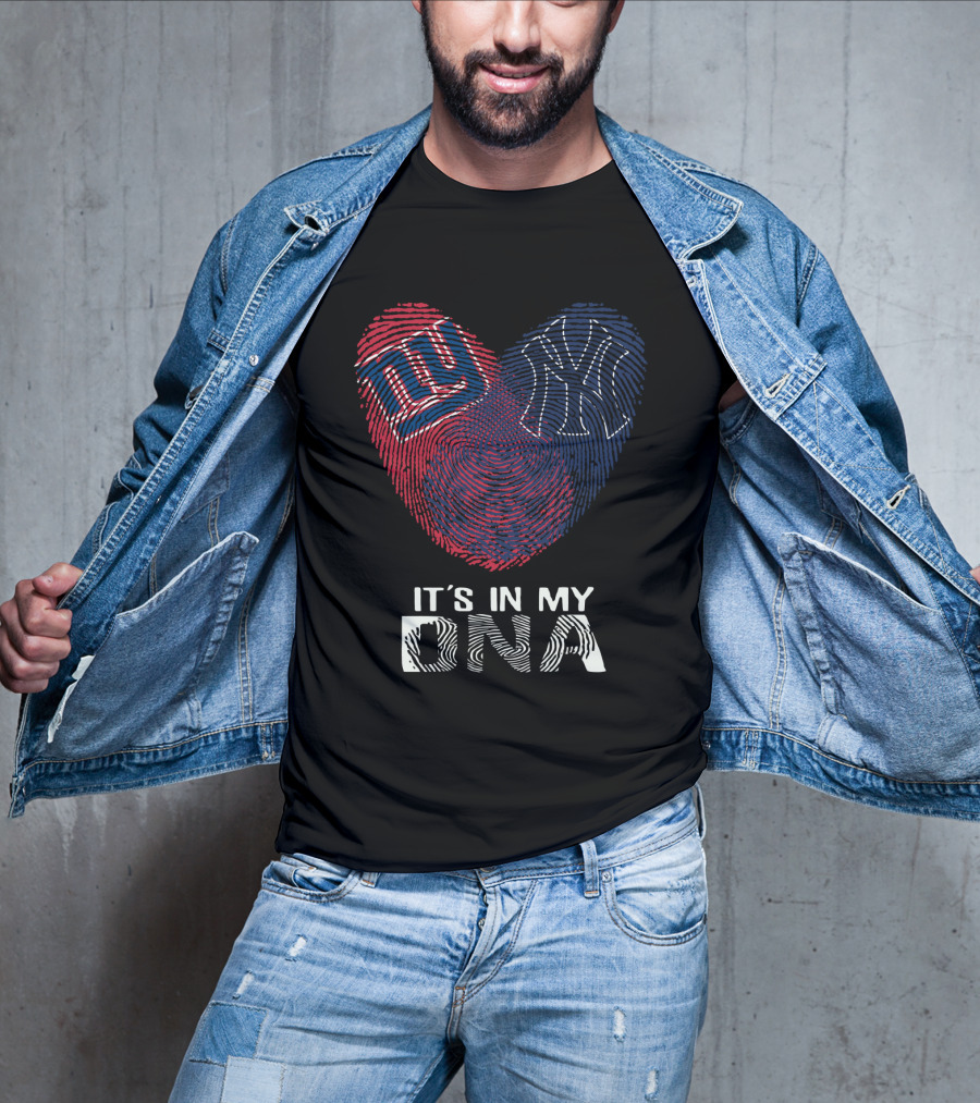 Giants Yankees NY It's In My DNA Fingerprint Heart T-Shirt