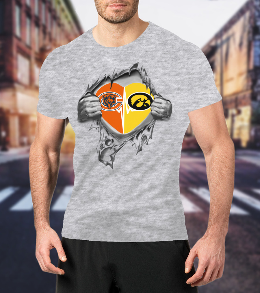 Bears Hawkeyes Heart Logo Dual Loyalty T-Shirt