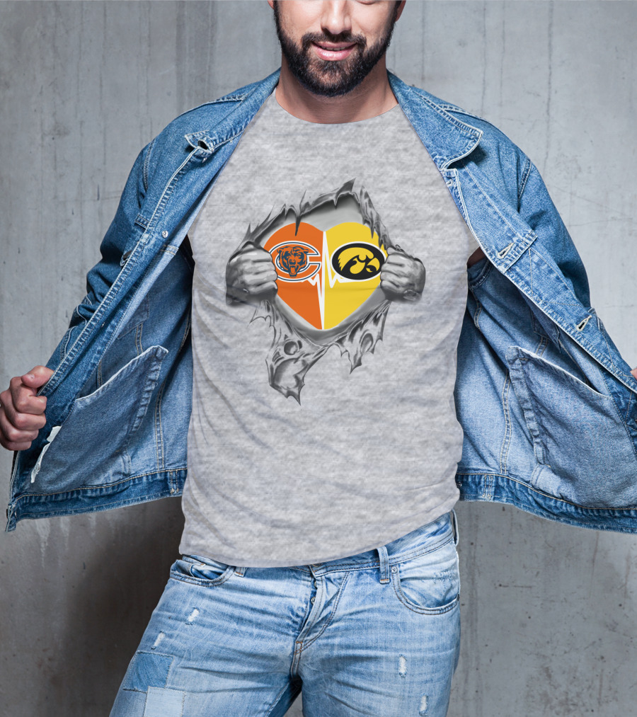 Bears Hawkeyes Heart Logo Dual Loyalty T-Shirt