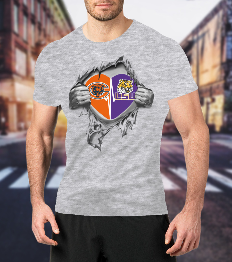 Bears And Lsu Heart Logos Ripped Open T-Shirt