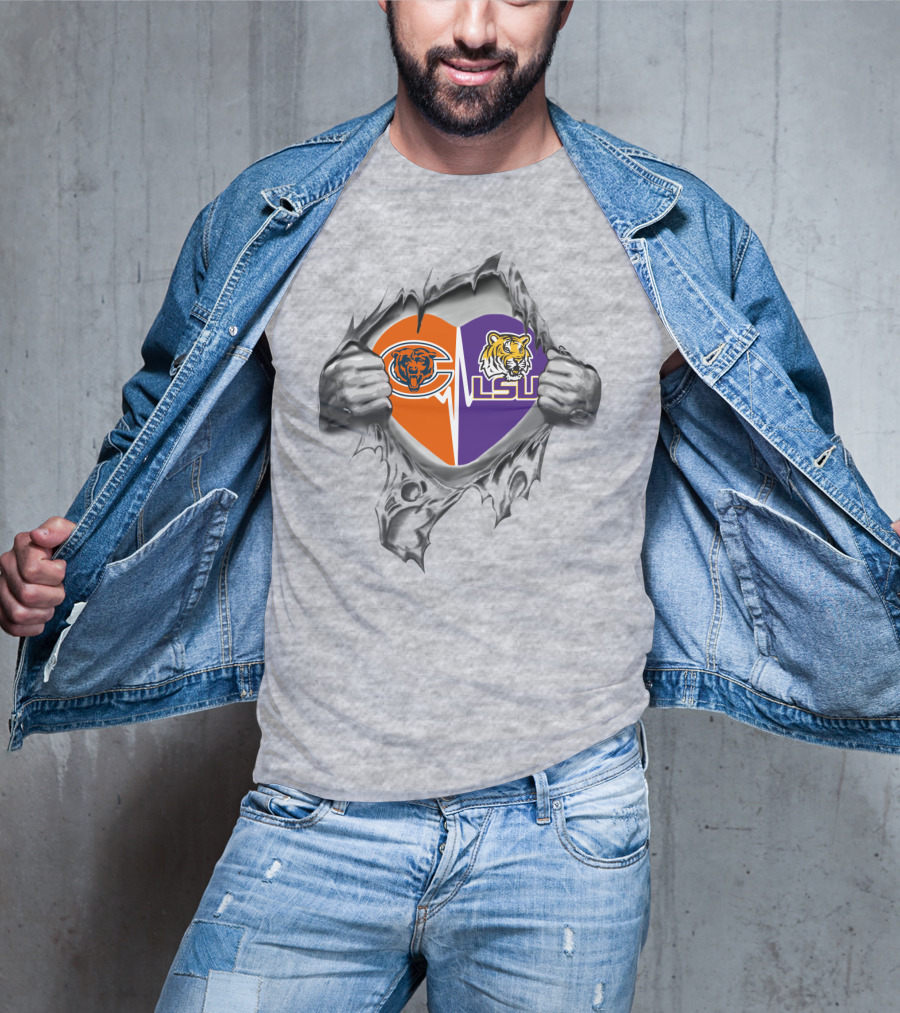 Bears And Lsu Heart Logos Ripped Open T-Shirt