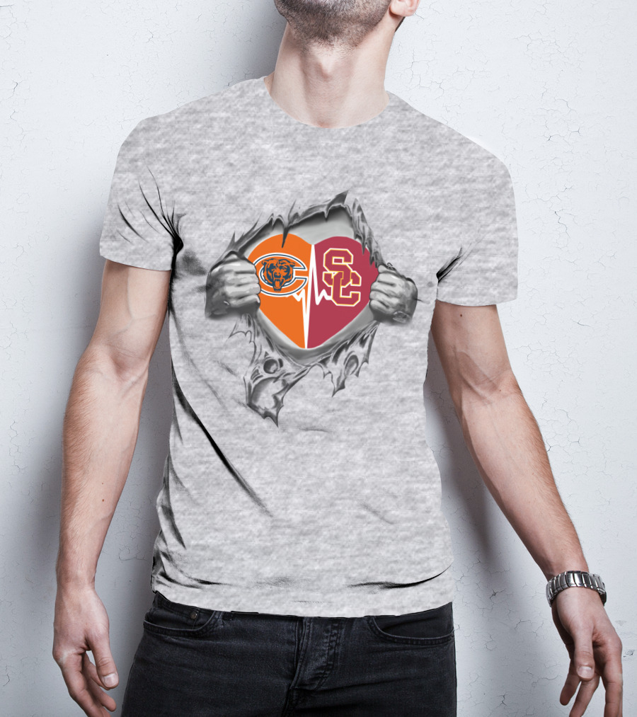 Chicago Bears USC Trojans Heart Rip T-Shirt