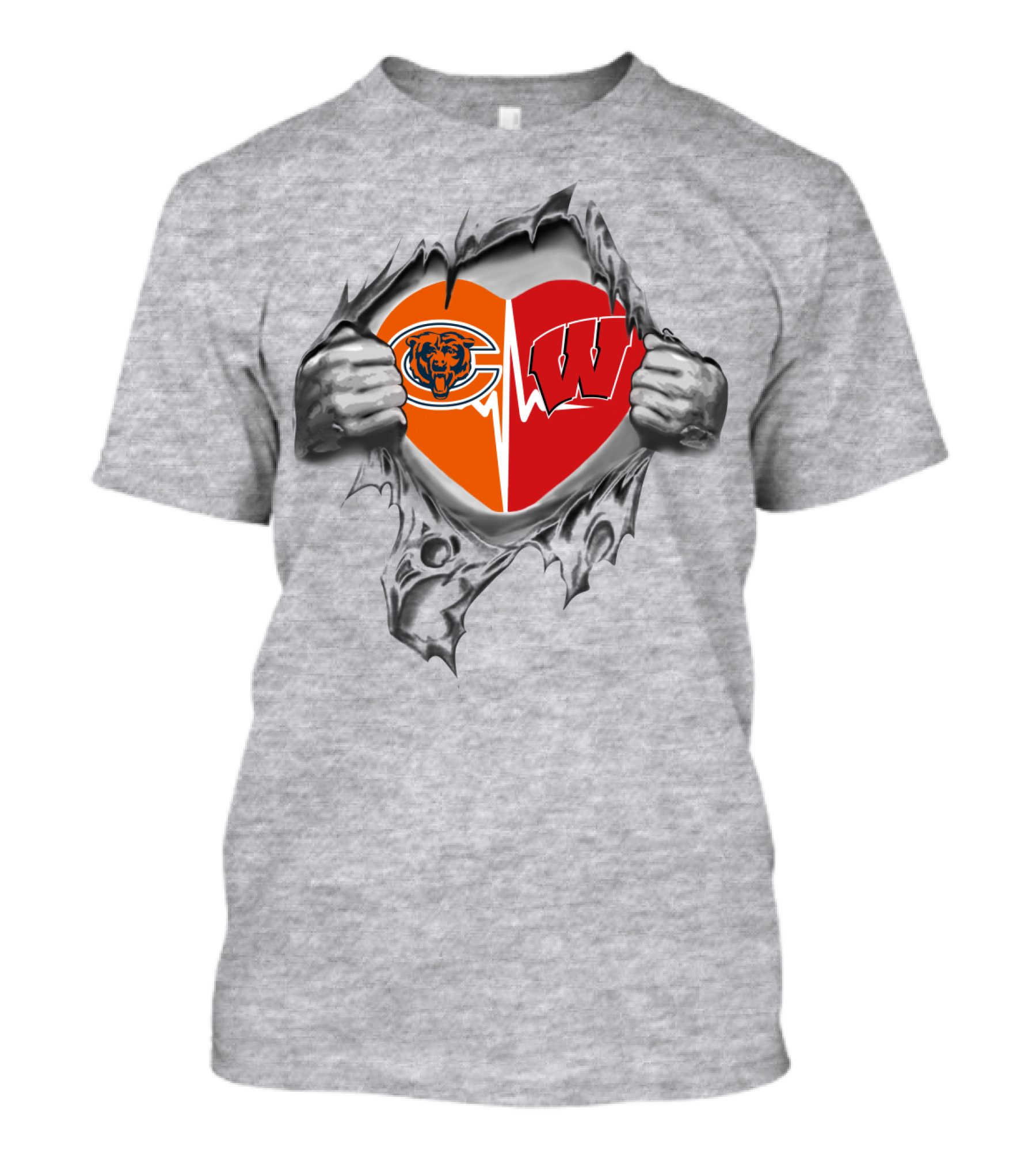 Bears Badgers Heart Chicago Wisconsin Football Pride T-Shirt