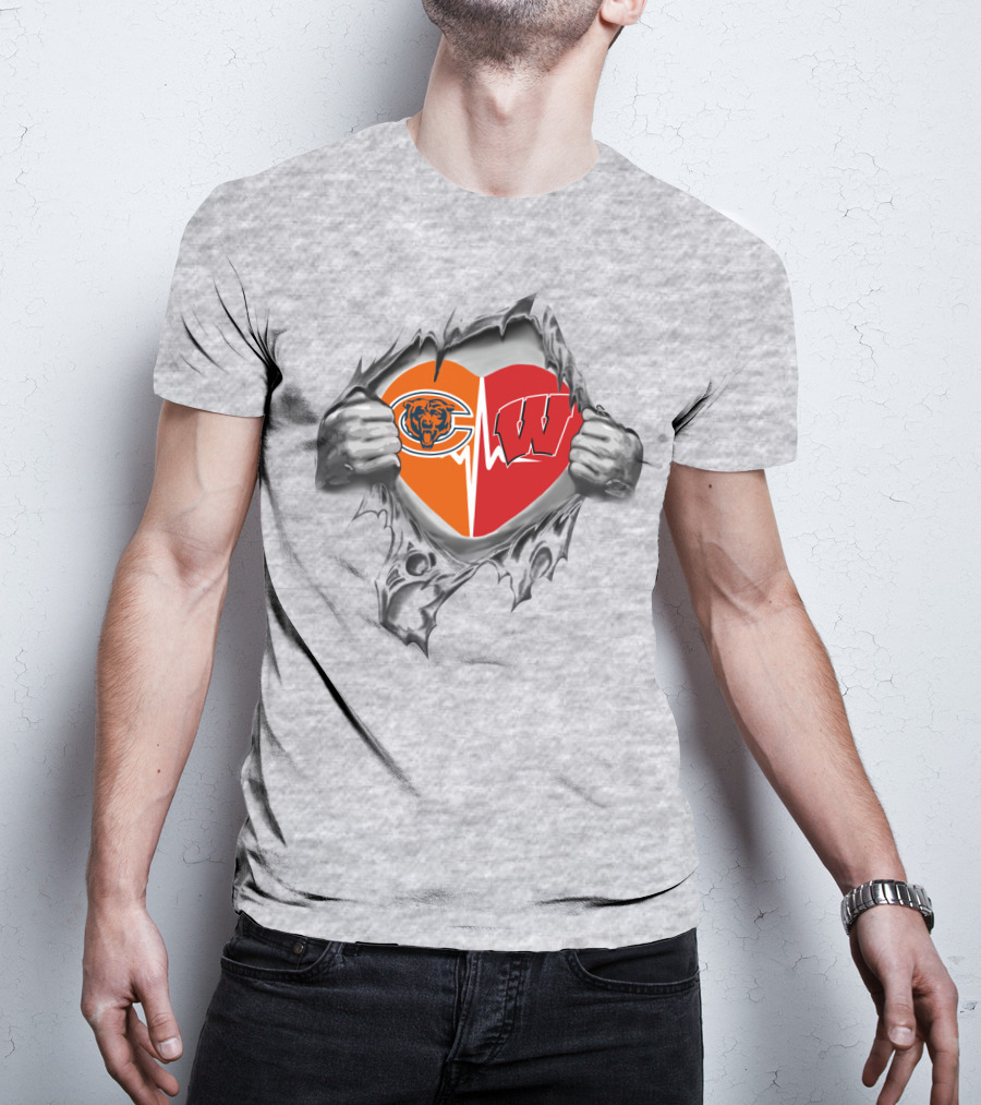 Bears Badgers Heart Chicago Wisconsin Football Pride T-Shirt
