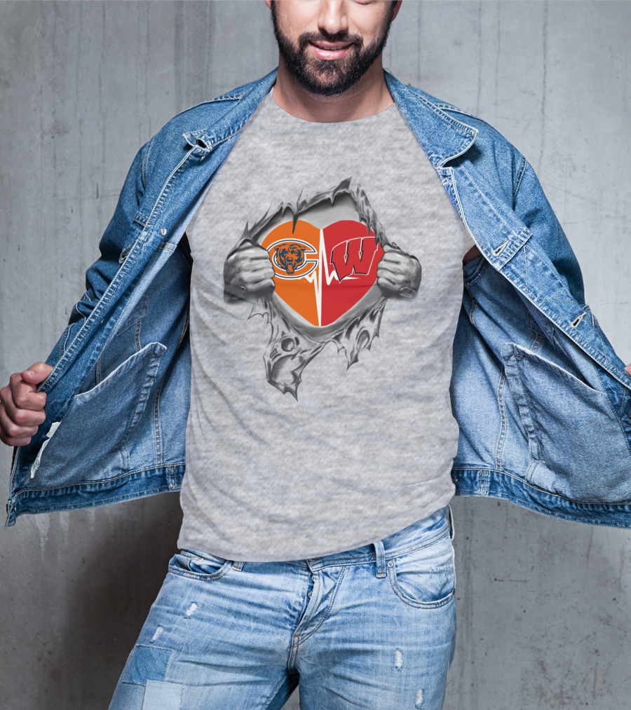 Bears Badgers Heart Chicago Wisconsin Football Pride T-Shirt