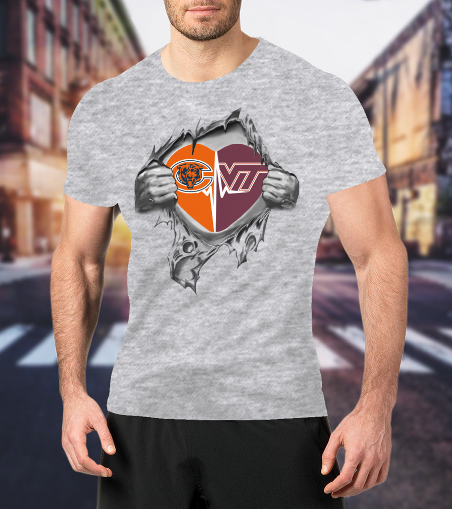 Chicago Bears Virginia Tech Hokies Heart Logo Fusion T-Shirt