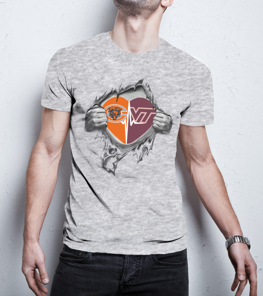 Chicago Bears Virginia Tech Hokies Heart Logo Fusion T-Shirt